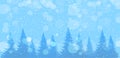 Snowfall in the winter forest. Modern blue landscape with copy space. Vector illustration. Christmas background for