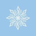 White hand drawn snowflake isolated on blue background. vector icon. Royalty Free Stock Photo