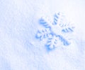 Snowflake against a background of snow