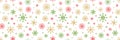 Snowflake Christmas background. Red, green, gold falling snowflakes banner. Hello winter border. Color snowfall frame Royalty Free Stock Photo