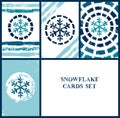 Snowflake christmas cards set in blue and white, vector illustration Royalty Free Stock Photo