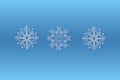 Snowflake Christmas design blue background. Three snowflake patterns to create brushes. Snow background. Merry Christmas. Card