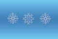 Snowflake Christmas design blue background. Three snowflake patterns to create brushes. Snow background. Merry Christmas. Card