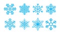 Snowflake For Christmas. Snow Flake For Winter. Blue Icons. Pattern Of Ice Stars. Set Of Cold Crystal Symbols On White Background