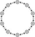 Snowflake circle frame. Winter snowflake round border.