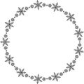 Snowflake circle frame. Winter snowflake round border.
