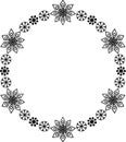 Snowflake circle frame. Winter snowflake round border.
