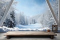 Snowflake clad desk space, inviting you to enjoy the winter panorama