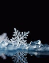 Snowflake close-up on a black background.