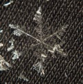 Snowflake close up at grey material