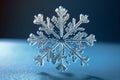 Snowflake closeup isolated on winter snow background. Copy space. Frozen water in snowflake shape. Winter Christmas holidays. Cold Royalty Free Stock Photo