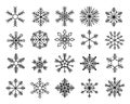 Snowflake collection. Abstract frozen ice frost icons Christmas New year holiday decoration, white snowfall decorative Royalty Free Stock Photo