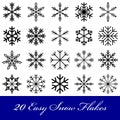 Snowflake collection. Easy Black frosty abstract flakes. White background.