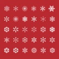 Snowflake collection isolated on red background. Royalty Free Stock Photo