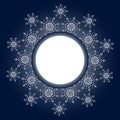 Snowflake design for frame background. Vector illustration. Winter pattern. Fashion Graphic . White and blue colors. Template for Royalty Free Stock Photo