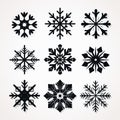 Bold And Delicate Black Snowflake Icons On White Background Royalty Free Stock Photo