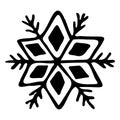 Snowflake drawn vector doodle illustration. Winter element. Isolated on white background. Hand drawn simple element