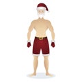 Santa Claus. Sexy man in a hat, shorts and mittens. Colored vector illustration. Isolated white background. A gray-haired man.