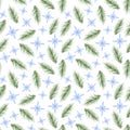 Snowflake, fir tree branch seamless pattern Christmas winter holidays hand drawn symbol of end of the year family Royalty Free Stock Photo