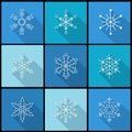 Snowflake flat icons with long shadow