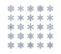 Snowflake flat icons set. Collection of cute geometric snowflakes, stylized snowfall. Design element for christmas or