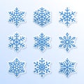 Snowflake flat icons set. Collection of cute geometric snowflakes, stylized snowfall. Design element for christmas or