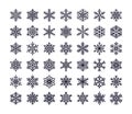 Snowflake flat icons set. Collection of cute geometric snowflakes, stylized snowfall. Design element for christmas or