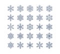 Snowflake flat icons set. Collection of cute geometric stylized snowfall. Design element for christmas or new year card