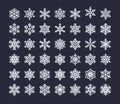 Snowflake flat icons set. Collection of cute geometric stylized snowfall. Design element for christmas or new year card