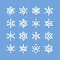 Snowflake flat icons set. Collection of cute geometric stylized snowflakes