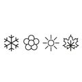 Snowflake, flower, sun and leaf representing the four seasons on a white background