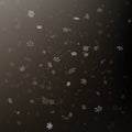 Snowflake flying, card or banner with snow elements, flakes confetti scatter. Cold weather winter symbols. EPS 10