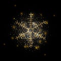 Snowflake with gold glitter texture. Christmas, New Year golden glittering ornament decoration on transparent background with shin Royalty Free Stock Photo