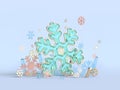 Snowflake green blue abstract clear material 3d rendering