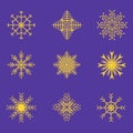 Snowflake group on isolated blue background, Cute snowflakes collection isolated on white background. Flat snow icons, silhouette