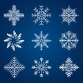 Snowflake group on isolated blue background, Set of Snowflake symbol, icon, logo for design Christmas vector, illustration element