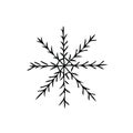 Snowflake hand drawn in doodle style. scandinavian monochrome minimalism. single element for card, poster, sticker, winter snow