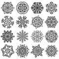 Snowflake hand drawn vectors. Set of 16 isolated elements on white background. Template for christmas winter design