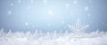 snowflake ice crystal shape blurry lights and snow falling on a cold winter. Christmas snowflakes background. Wide Royalty Free Stock Photo