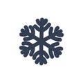 Snowflake icon. Black silhouette snow flake sign, isolated on white background. Flat design. Symbol of winter, frozen Royalty Free Stock Photo