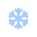 Snowflake icon. Blue silhouette snow flake sign, isolated on white background. Flat design. Symbol of winter, frozen