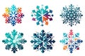 Snowflake icon. Collection of abstract multicolored snowflakes Royalty Free Stock Photo