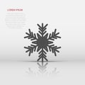 Snowflake icon in flat style. Snow flake winter vector illustration on isolated background. Christmas snowfall ornament business Royalty Free Stock Photo