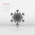 Snowflake icon in flat style. Snow flake winter vector illustration on isolated background. Christmas snowfall ornament business Royalty Free Stock Photo