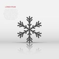 Snowflake icon in flat style. Snow flake winter vector illustration on isolated background. Christmas snowfall ornament business Royalty Free Stock Photo