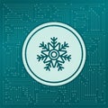 Snowflake icon on a green background, with arrows in different directions. It appears on the electronic board. Royalty Free Stock Photo