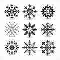 Snowflakes Icons Set: Symmetrical Black And White Vector Art