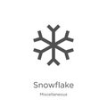 snowflake icon vector from miscellaneous collection. Thin line snowflake outline icon vector illustration. Outline, thin line