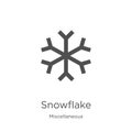 snowflake icon vector from miscellaneous collection. Thin line snowflake outline icon vector illustration. Outline, thin line