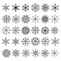 Snowflake icons. Cute snowflakes collection isolated on white background. Flat snow icons, silhouette. Nice element for Christmas